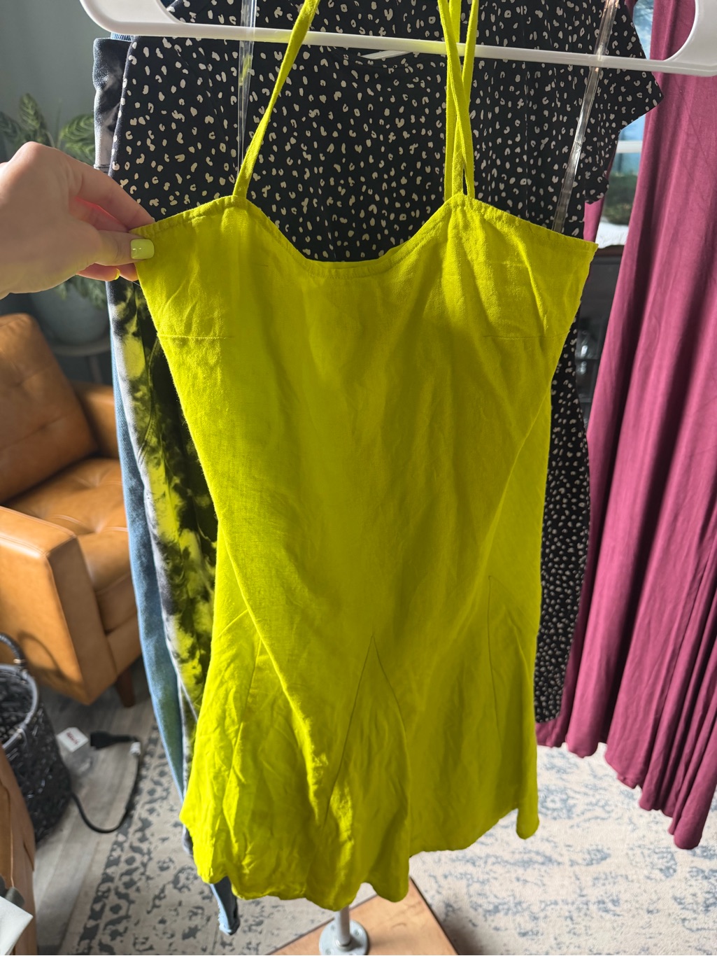 Bright Lime Green Spaghetti Strap Womens Dress